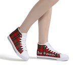 Red Plaid Christmas High Top Canvas Shoes - Top down view, durable fabric | Our Phoenix Rise