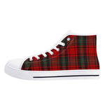 Red Plaid Christmas High Top Canvas Shoes - Side profile, tartan pattern | Our Phoenix Rise