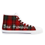 Red Plaid Bah Humbug High Top Canvas Shoes - Side graphic detail | Our Phoenix Rise