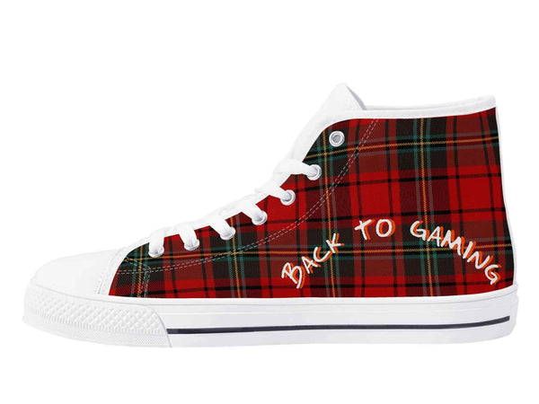 Womens High Top Canvas Shoes - Bright Purple Black and White Pattern