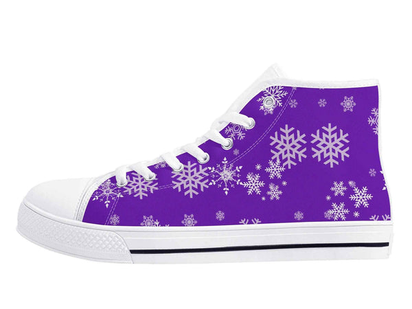 Womens Purple Snowflake High Top Canvas Shoes with Rubber Sole