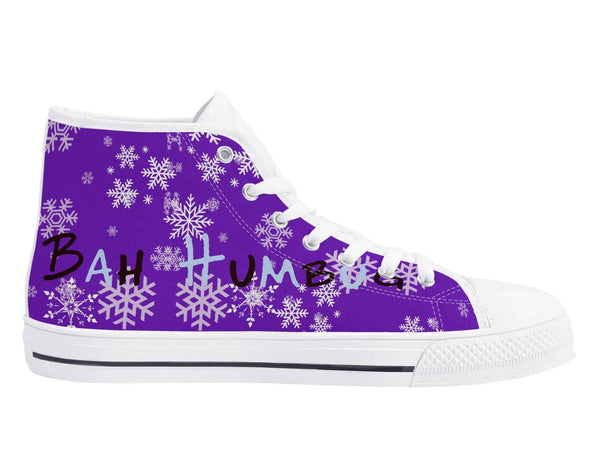 Womens Purple Snowflake High Top Canvas Shoes with Rubber Sole
