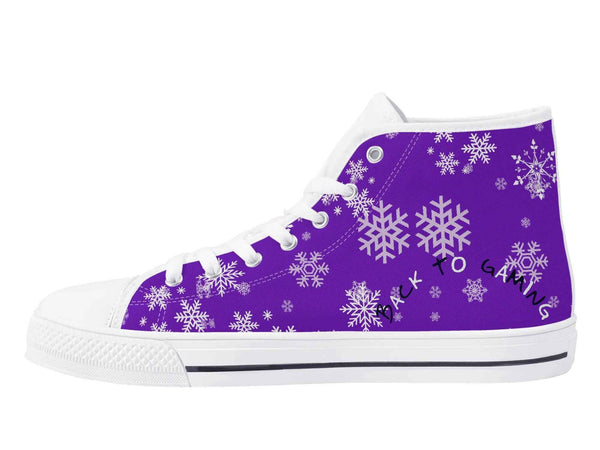 Womens Purple Snowflake High Top Canvas Shoes with Rubber Sole