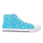 High Top Canvas Shoes with Blue Snowflake Design for Women