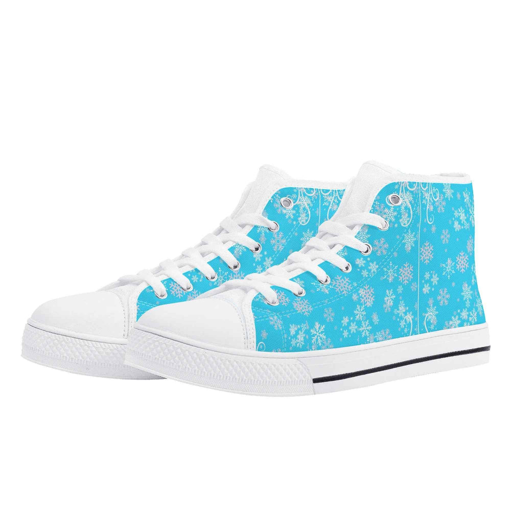 High Top Canvas Shoes with Blue Snowflake Design for Women