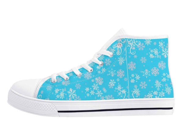 High Top Canvas Shoes with Blue Snowflake Design for Women