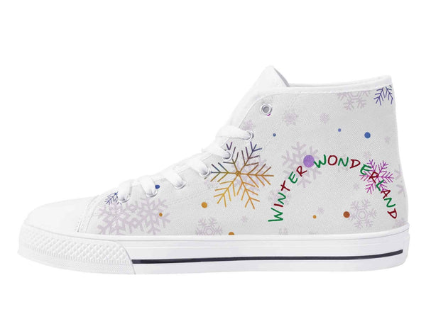 Elegant Womens Christmas Canvas High Top Sneakers with 2.4cm Heel