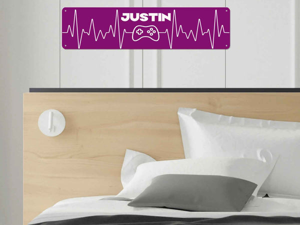 Gamer Heartbeat Aluminum Sign 16x4 Inches - Custom Printed Metal Wall Art, USA Made