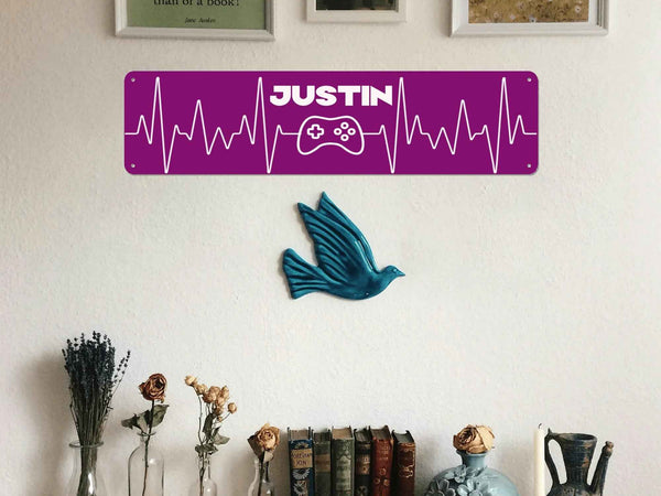 Gamer Heartbeat Aluminum Sign 16x4 Inches - Custom Printed Metal Wall Art, USA Made