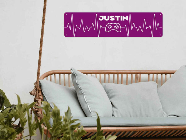 Gamer Heartbeat Aluminum Sign 16x4 Inches - Custom Printed Metal Wall Art, USA Made