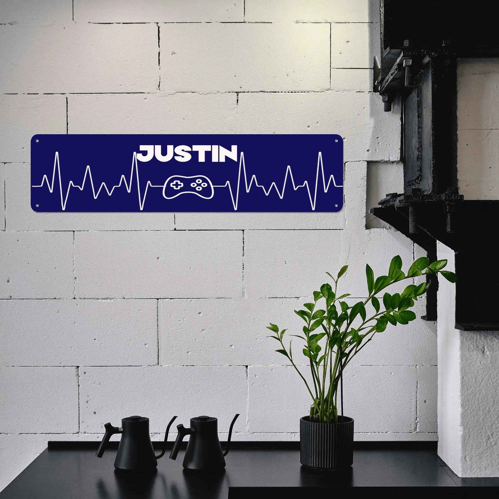 Blue Custom Gamer Tag Metal Wall Sign (16" x 4")