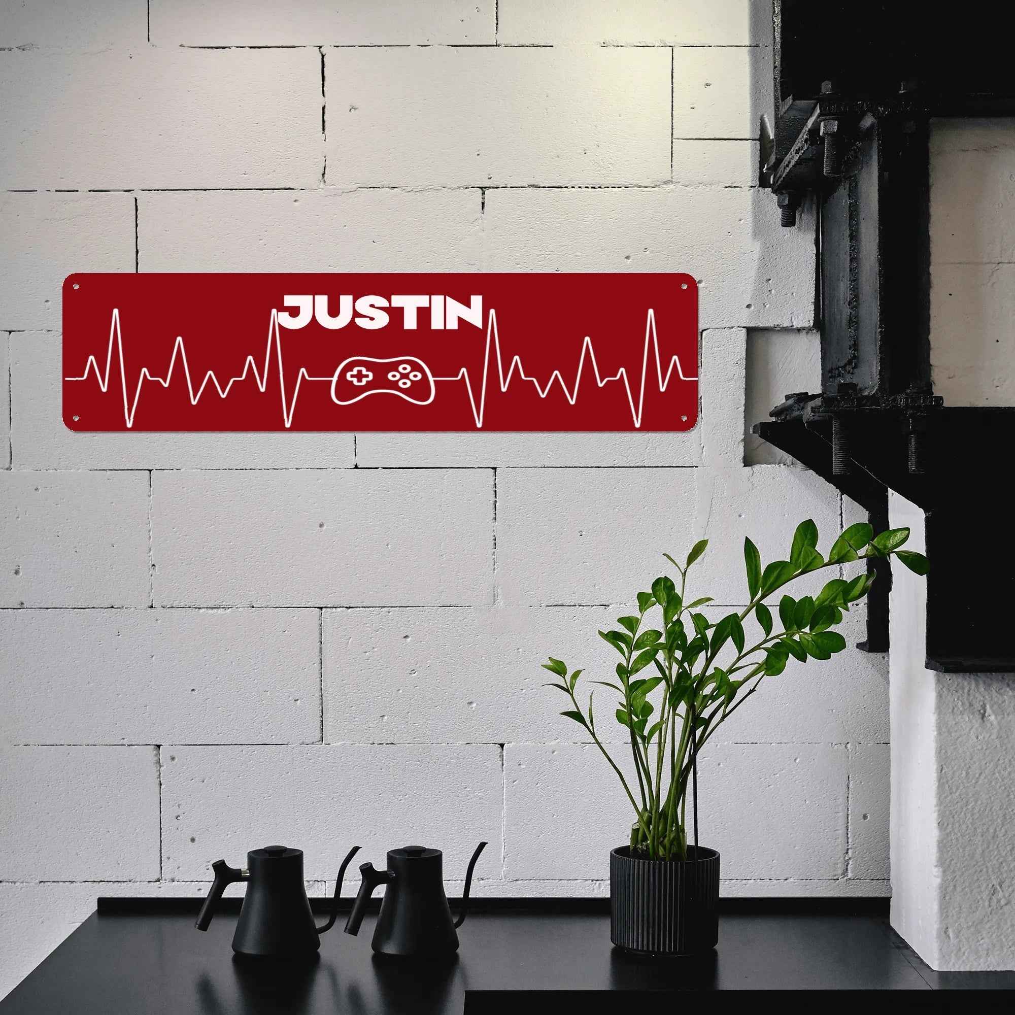 Custom Gamer Heartbeat Metal Wall Art  | Red Personalized (16
