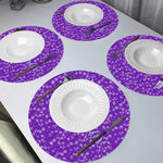 Purple Snowflake Round Placemats Set of 4 - Table setting with white plates and cutlery | Our Phoenix Rise