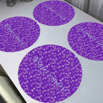 Purple Snowflake Round Placemats Set of 4 - Close up of 'Winter comfort' script and snowflake pattern | Our Phoenix Rise