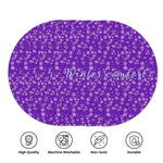 Purple Snowflake Round Placemats Set of 4 - Overhead view with grey plates on a white table | Our Phoenix Rise