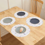 Winter Comfort Snowflake Round Placemats - table setting with dishes on a wooden table | Our Phoenix Rise