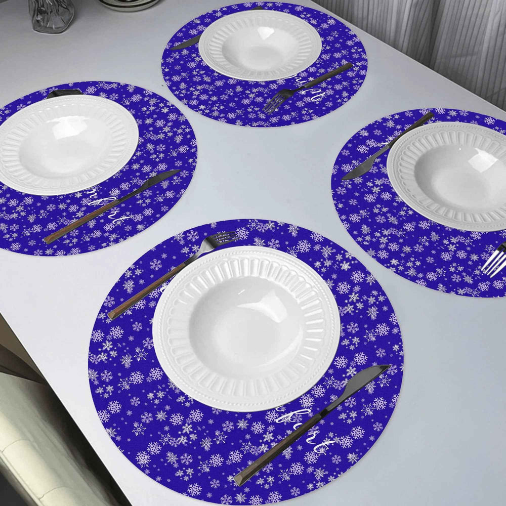 Personalized Blue Snowflake Round Placemats 13.8in 15in Set of 4 Blue