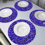 Personalized Blue Snowflake Round Placemats - Set of 4 on white table with plates | Our Phoenix Rise