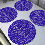 Personalized Blue Snowflake Round Placemats - Close up of Winter Comfort text | Our Phoenix Rise