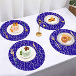 Personalized Blue Snowflake Round Placemats - Stacked with snowflake pattern detail | Our Phoenix Rise
