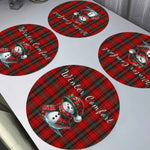 Personalized Winter Comfort Plaid Snowman Round Placemats - Top down view, all text visible | Our Phoenix Rise