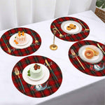 Personalized Winter Comfort Plaid Snowman Round Placemats - Close up texture and design detail | Our Phoenix Rise