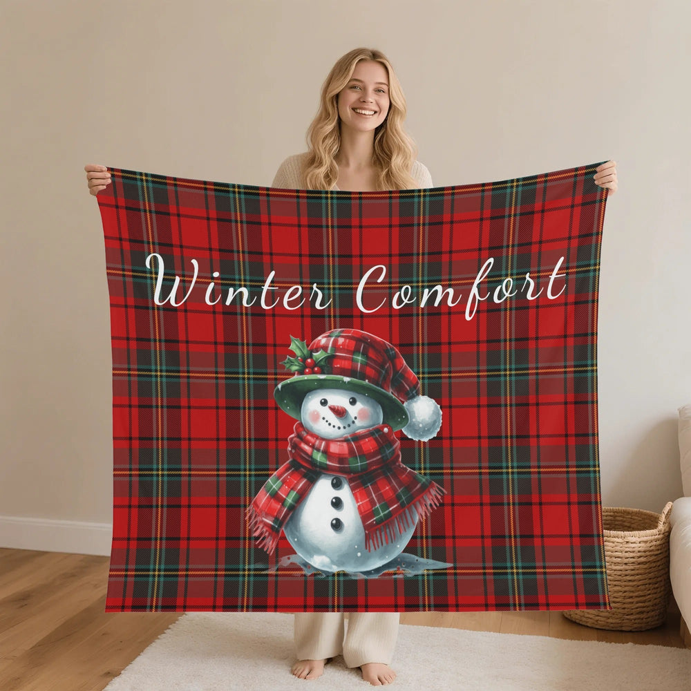 Plaid Snowman Winter Flannel Blanket 30x40in-60x80in