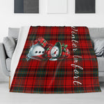 Plaid Snowman Winter Flannel Blanket - Draped over a gray sofa with vertical text | Our Phoenix Rise