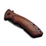 Personalized Engraved Wood Handle Folding Pocket Knife - Folded View with Custom Name Engraving | Our Phoenix Rise