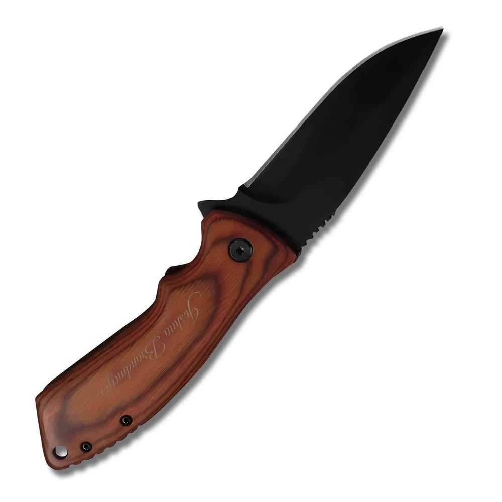 Personalized Engraved Wood Handle Pocket Knife 7.8in