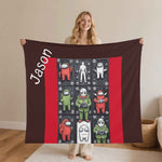 Personalized Space Crewmate Flannel Blanket - Custom Name Detail in Brown and Red | Our Phoenix Rise