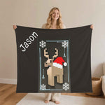 Reindeer Pixel Holiday Blanket — USA-Made Flannel, 4 Sizes