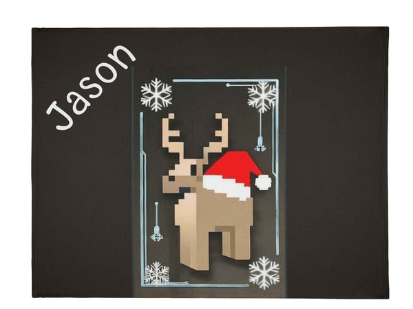 Reindeer Pixel Holiday Blanket — USA-Made Flannel, 4 Sizes