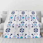 Blue Pink Unicorn Snowflake Flannel Blanket - Styled on White Couch with Tile Floor | Our Phoenix Rise