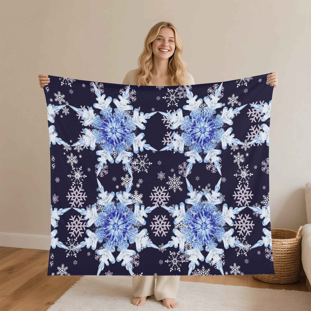 Snowflake Blanket – Midnight Blue Flannel, Cozy Breathable Warmth