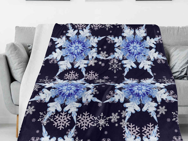 Snowflake Blanket – Midnight Blue Flannel, Cozy Breathable Warmth