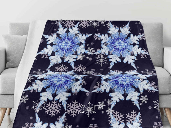 Snowflake Blanket – Midnight Blue Flannel, Cozy Breathable Warmth