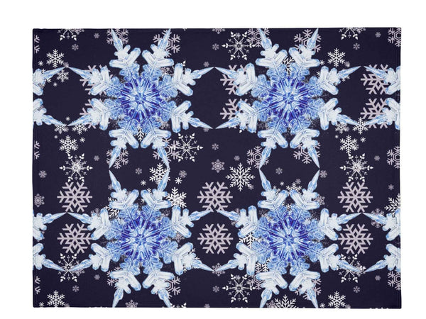 Snowflake Blanket – Midnight Blue Flannel, Cozy Breathable Warmth