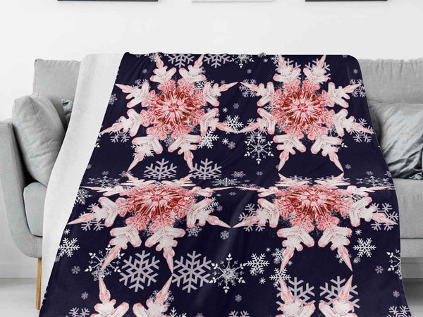 Cozy Snowflake Blanket – Midnight Blue and Pink Flannel