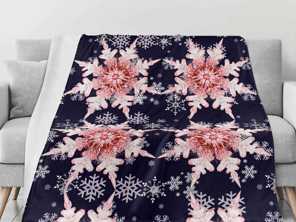 Cozy Snowflake Blanket – Midnight Blue and Pink Flannel