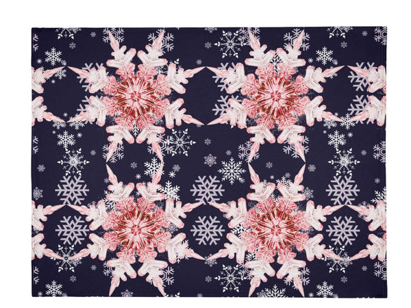 Cozy Snowflake Blanket – Midnight Blue and Pink Flannel