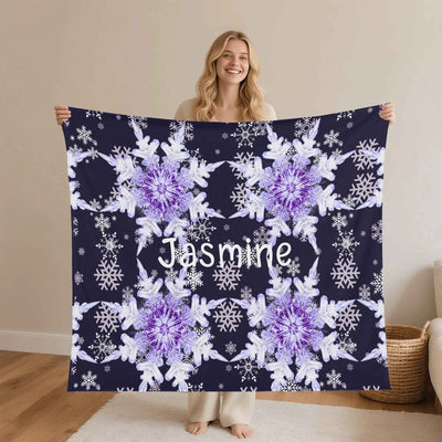 Personalized Snowflake Flannel Blanket - Woman holding blanket with custom name Jasmine | Our Phoenix Rise