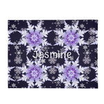 Personalized Snowflake Flannel Blanket - Folded and stacked on a wooden surface | Our Phoenix Rise