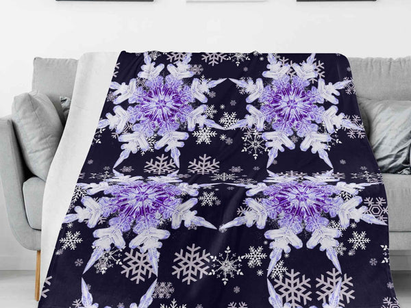Snowflake Blanket – Midnight Blue & Purple Flannel, Cozy Warmth