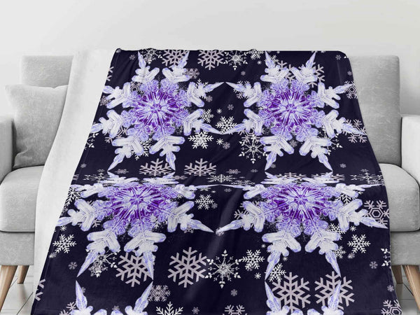 Snowflake Blanket – Midnight Blue & Purple Flannel, Cozy Warmth