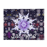 Personalized Snowflake Flannel Blanket - Folded neatly on a chair | Our Phoenix Rise