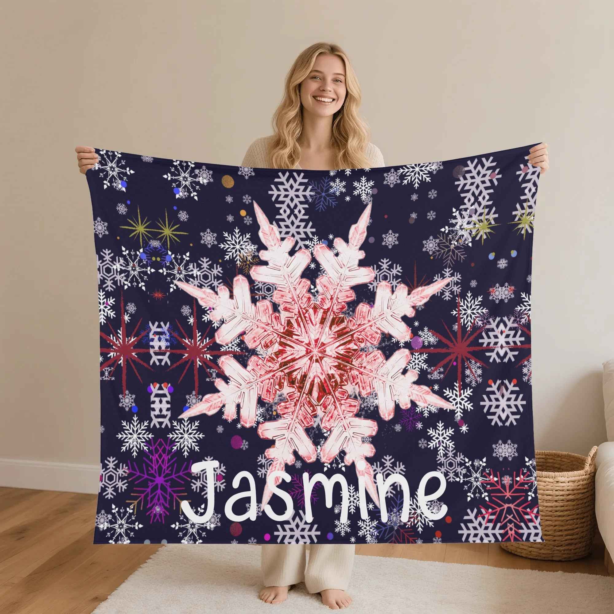 Personalized Snowflake Flannel Blanket 30x40in-60x80in Made in the USA