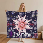 Personalized Snowflake Flannel Blanket - Woman holding custom Jasmine blanket | Our Phoenix Rise