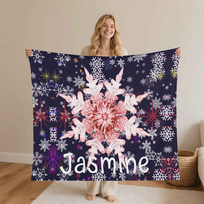 Personalized Snowflake Flannel Blanket - Woman holding custom Jasmine blanket | Our Phoenix Rise