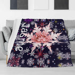 Personalized Snowflake Flannel Blanket - Custom Jasmine blanket draped on sofa | Our Phoenix Rise